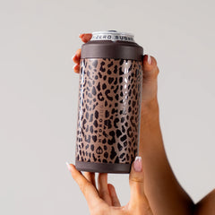 Can Cooler 16oz | 2-in-1 Insulated Tallboy Can Cooler, Screw-Top Lock – Brown Leopard