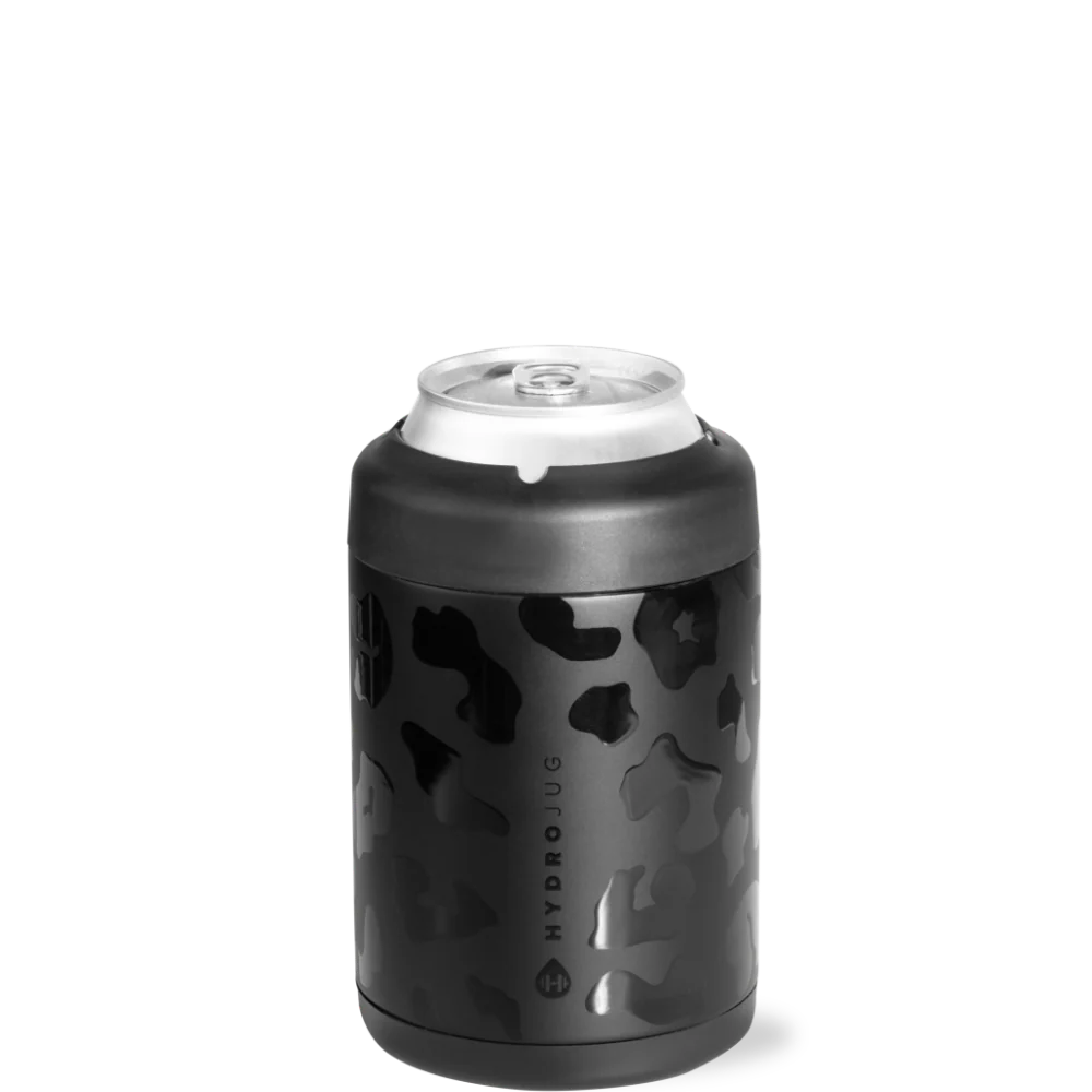 Can Cooler 12oz | 2-in-1 Insulated Standard Can Cooler, Screw-Top Lock – Black Leopard